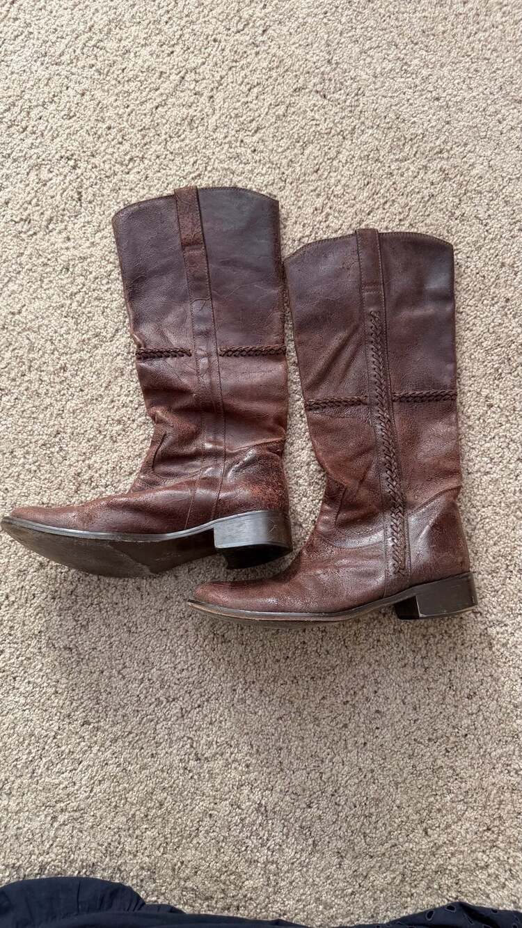 Faconnable Women's Distressed Brown Leather Western Riding Boots